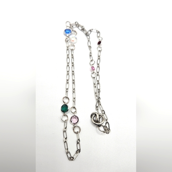 🟢3/$19🟢 Multi Color Bezel Rhinestone Necklace 19  inches - Picture 2 of 5
